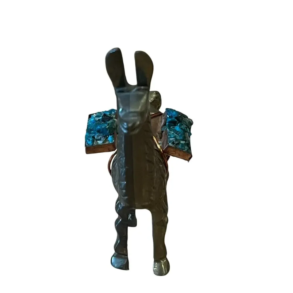 1970's VTG BRASS Llama Alpaca Figurine with Turquoise Cargo Packs COPPER Saddle